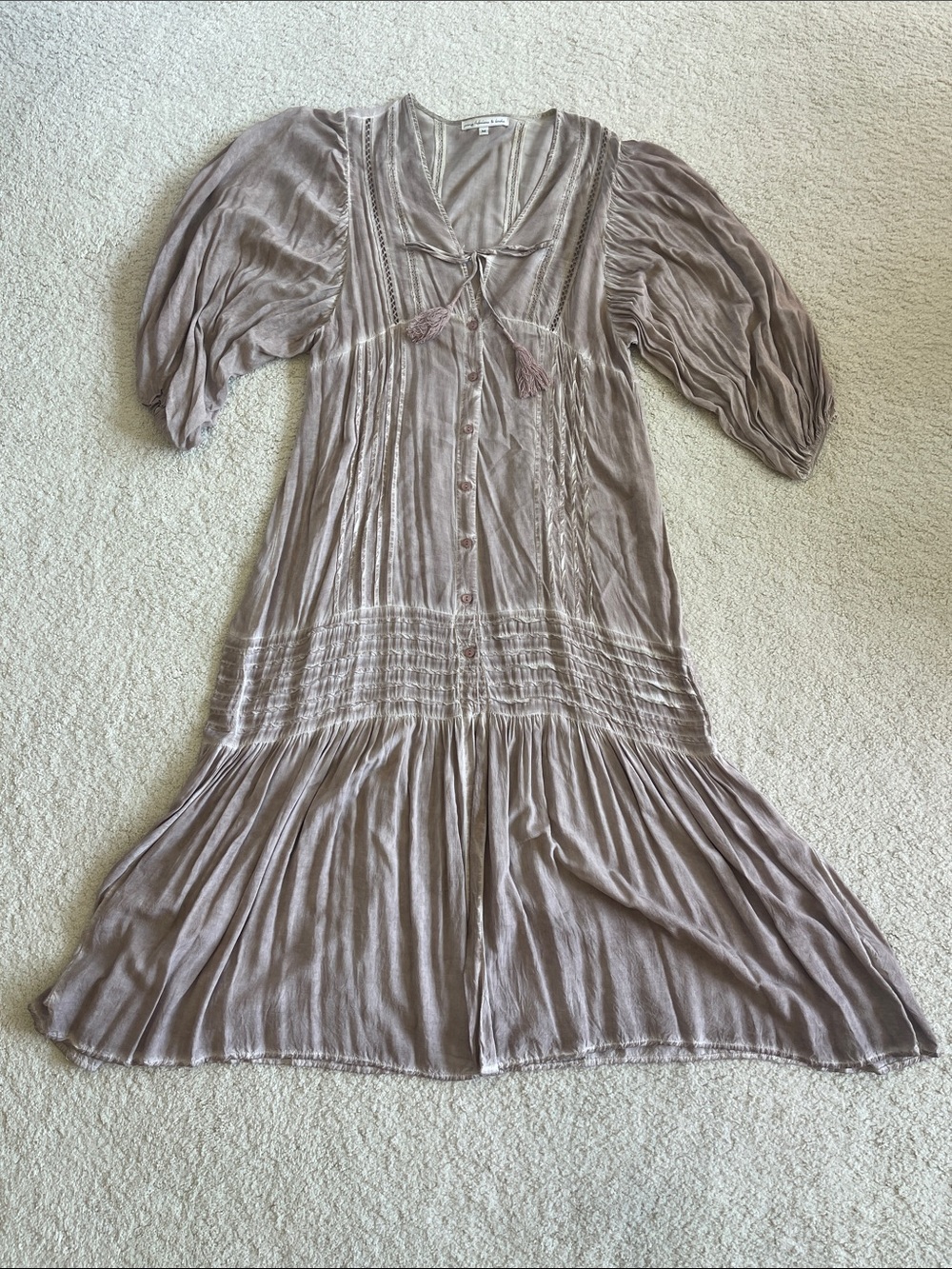 Free People Taupe Boho Maxi Dress with Tassel Tie